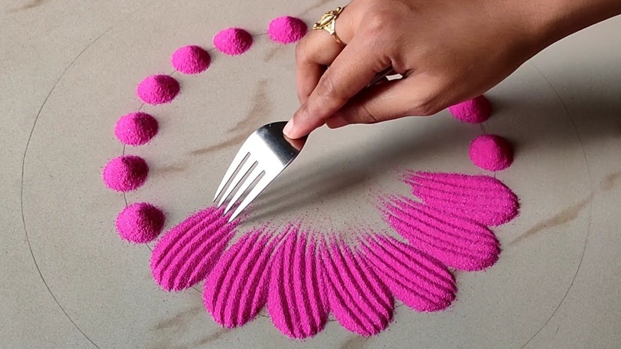 Simple Rangoli Design by using a Fork|| Easy Rangoli Design for ...