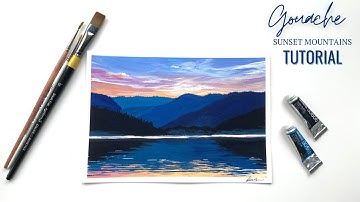 GOUACHE PAINTING TUTORIAL | painting sunset mountains 🌄