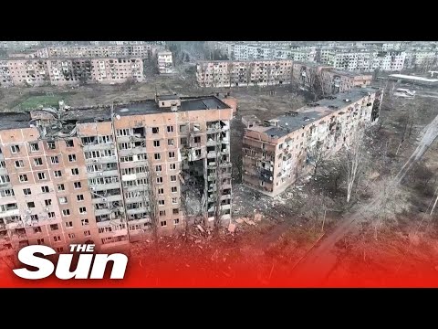 Drone footage shows scale of destruction in Ukraine's Vuhledar after Russian attack.