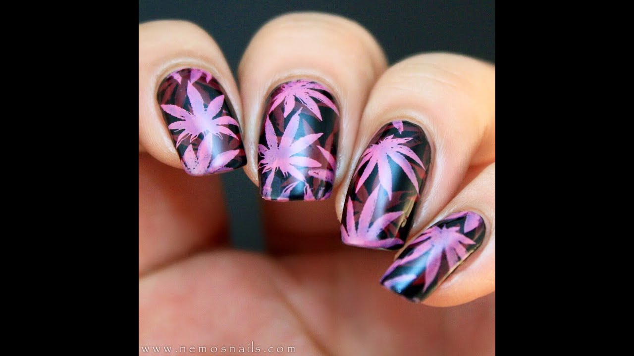 Pink Leaf nails | Weed nails, Bling acrylic nails, Colorful nail designs