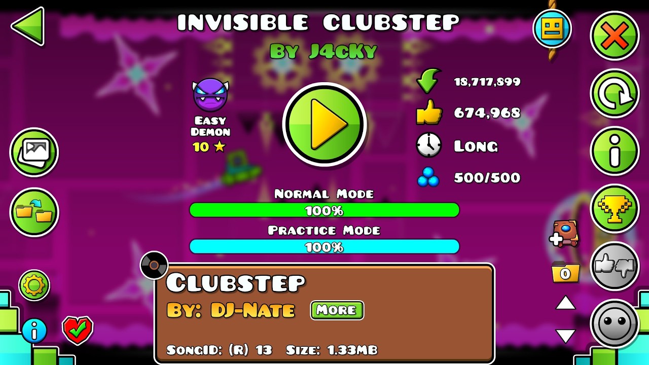 Invisible Clubstep 100% by J4cKy (easy demon) geometry dash - YouTube