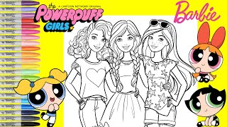 Barbie and Friends Makeover as Powerpuff Girls Bubbles Blossom and Buttercup Coloring Book Page