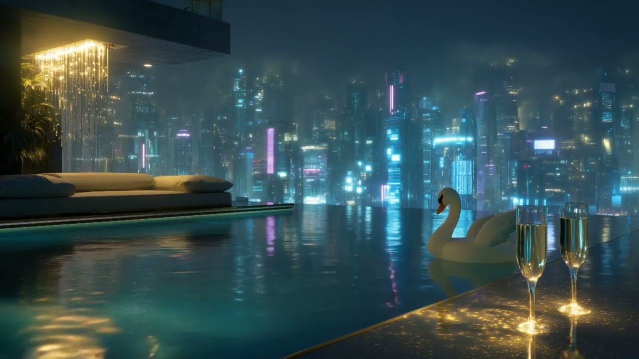 Neon City Infinity Pool - Relaxing Lofi Vibes at Night 🌙