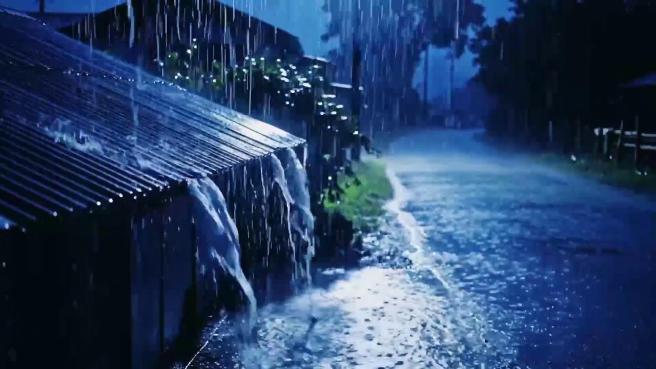 Midnight Rural ASMR: Relentless Heavy Rain Falling Over Quiet Fields and Sleeping Homes 282