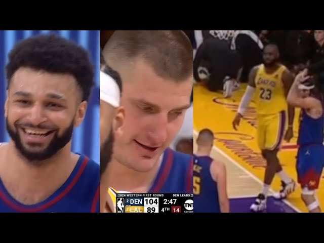 JAMAL MURRAY u0026 JOKIC LAUGH SECRETLY AFTER LBJ  COMPLAINS SCREAMING FOR FREE THROWS! class=