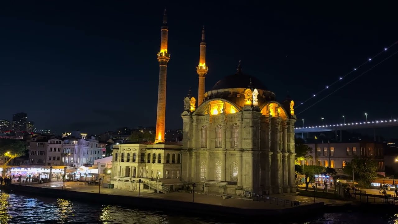 4K video - Istanbul, Turkey - Bosphorus Cruise View of Büyük Mecidiye Mosque
