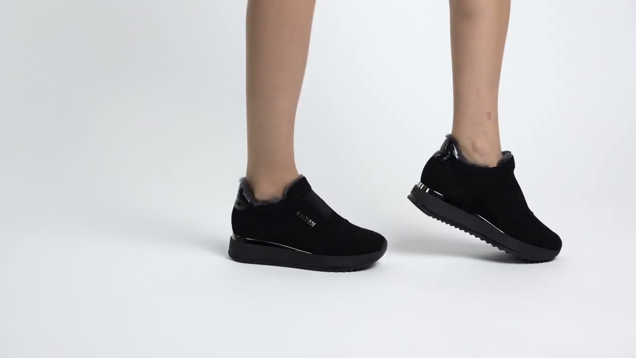 Кроссовки на резинке с натуральным мехом KELTON (AI0123 чёрный)