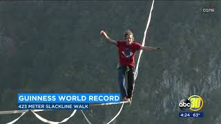 18-year-old breaks world record for blindfolded slackline walk