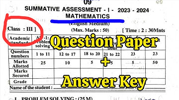 SA-1 💯3rd MATHS Question Paper+Answer Key (Previous) | 3rd SA-1 MATHS full Question Paper🗝️KEY