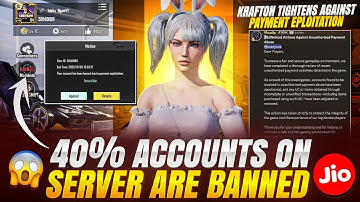 KRAFTON’s RIDICULOUS ACTION BAN’s 40% ACCOUNTS ON BGMI  SERVER 😳#UCGLITCH #UCREFUND #jiopaymentbank 