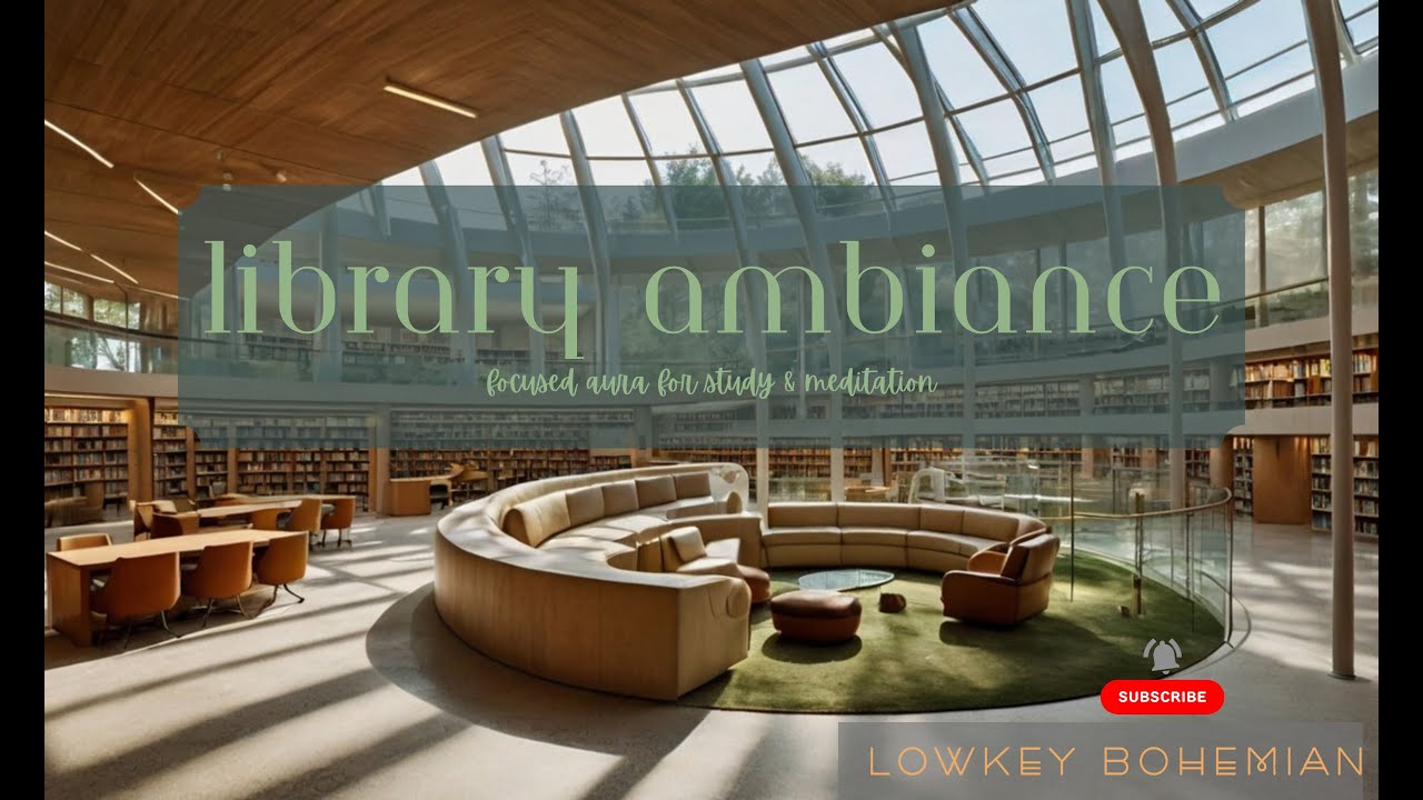 4K HD: Elegant Urban Library with Green-Space Views & Soothing White Noise 📚🌿✨ (5 Hours)