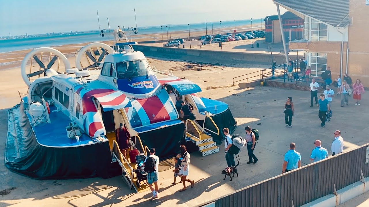 RYDE HOVERCRAFT Passenger Boarding Departing ISLE of WIGHT Destination Southsea SOLENT HOVER TRAVEL