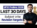 Download 👇🏽 Last 30 Days Subject-Wise Revision Targets 🎯 For UPSC Prelims 2026