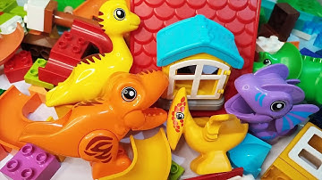 Satisfying Building Blocks ASMR Marble Run #184 Block Coaster House and Funny Dinosaurs live 27