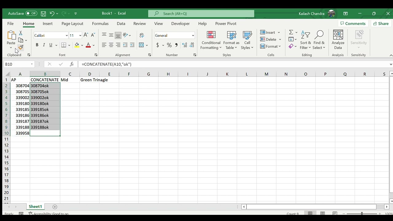 How do you add Green triangle in excel YouTube