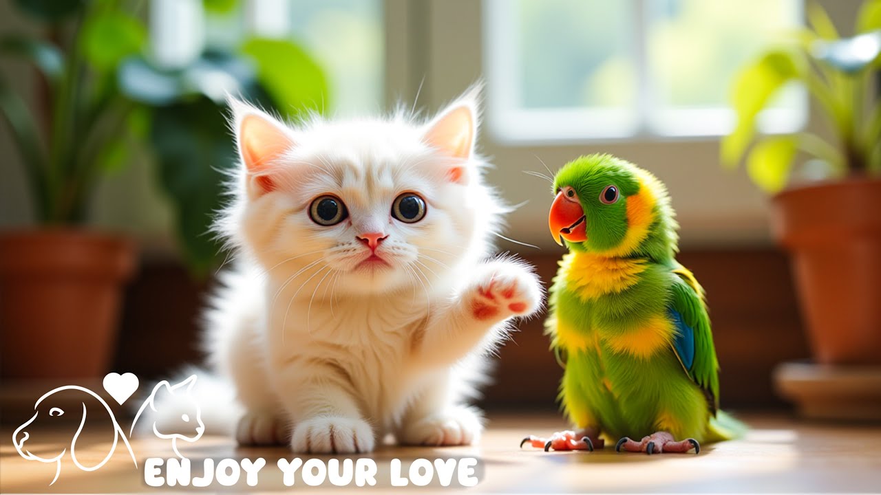 Cute Cat Playing With Birds😺🐥, Videos of Lovely Moments to Help Relax🎼