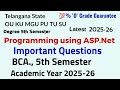 Programming Using ASP.Net | Important Questions | 2025 - 26 |  BCA.,  5th semester OU KU MGU PU TU