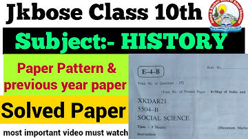 JKbose Class 10th History  Paper Solved And New Paper Pattern March-April