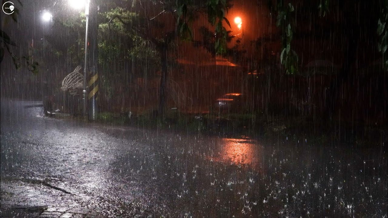 Heavy rain for insomnia on a rainy night, the sound of rain falling asleep quickly ASMR white noise