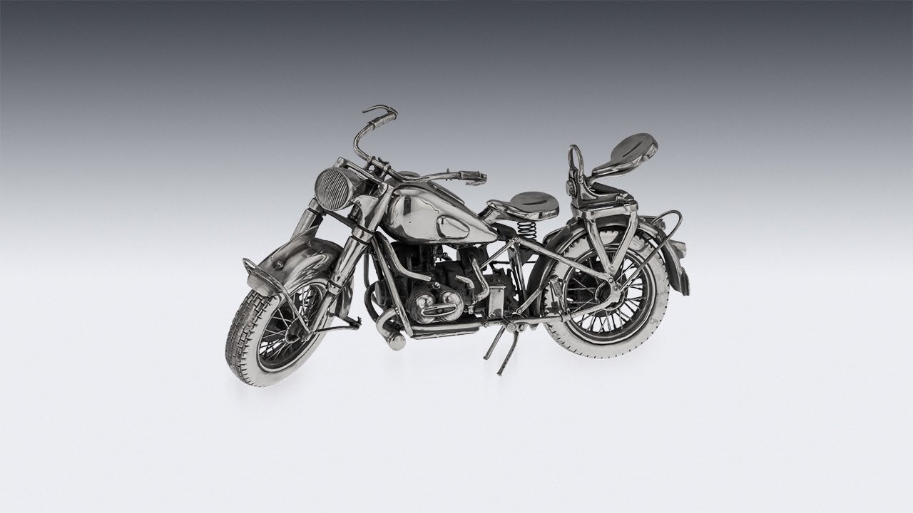 Superb 20thc Italian Solid Silver Model Of A Bmw R75 Motorcycle Medusa