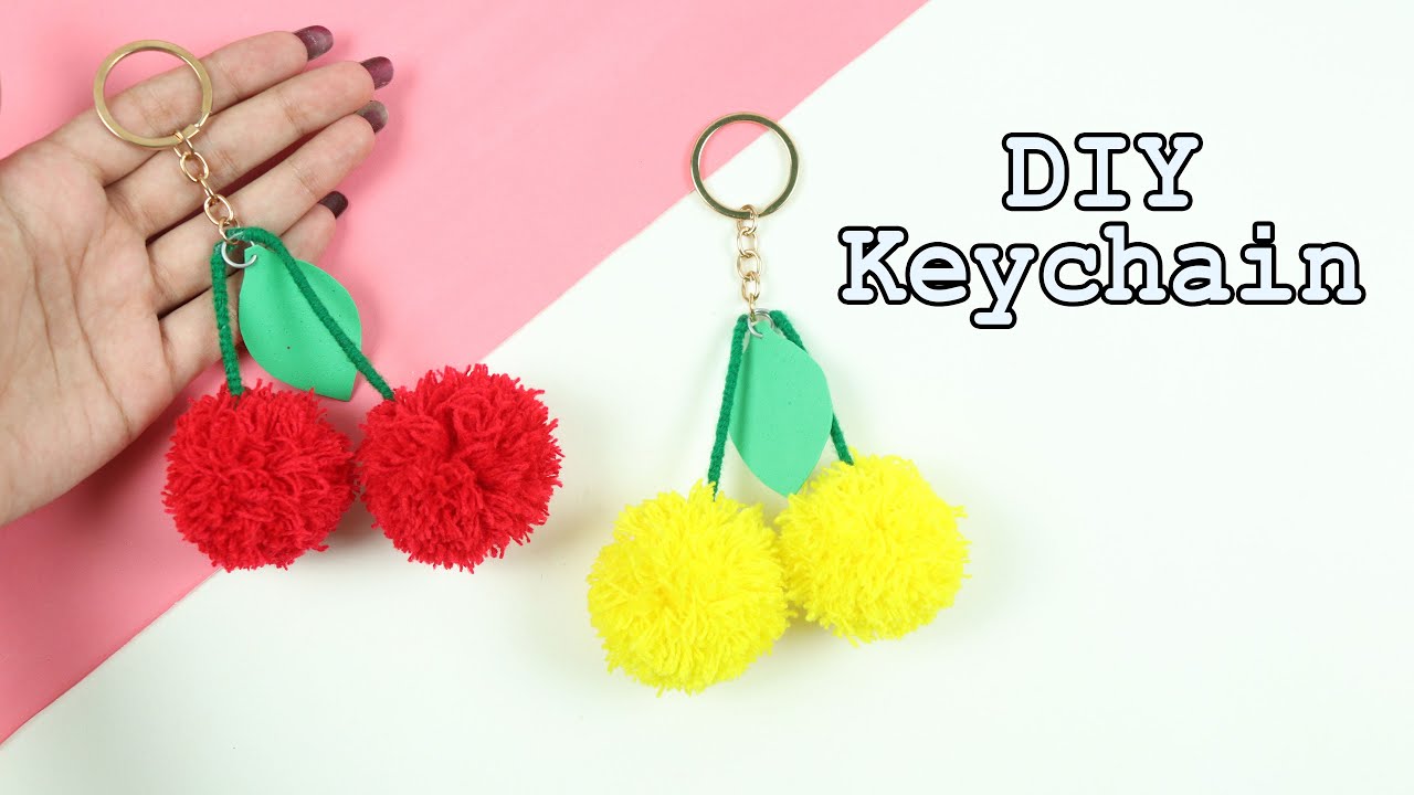 Handmade cherry pom keychain DIY keychain #shorts YouTube