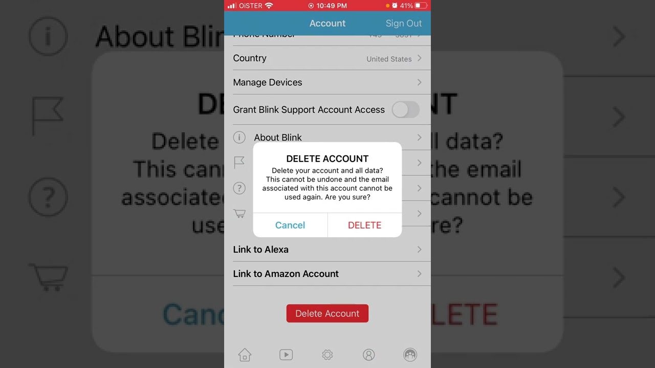 How to DELETE ACCOUNT in BLINK app?