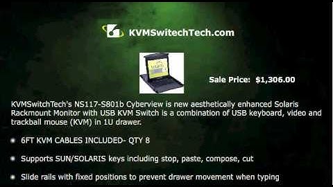 NS117-S801b Cyberview 1U 17" Solaris Rackmount Monitor Keyboard Drawer with 8 Port USB KVM Switch