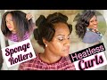 SPONGE ROLLERS dry set tutorial | Heatless Curls on natural hair