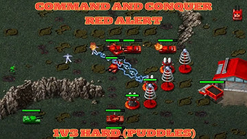 Command And Conquer Red Alert Skirmish Battle 1v3 Hard (Map: Puddles) RTS Gameplay PC 2025