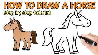 horse draw simple drawing easy drawings step tutorial peasy fun paintingvalley