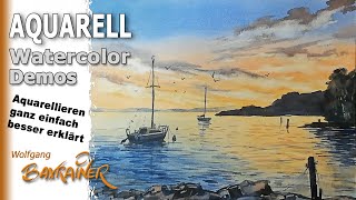 Aquarell-Übung: Abendstimmung in Garda am Gardasee