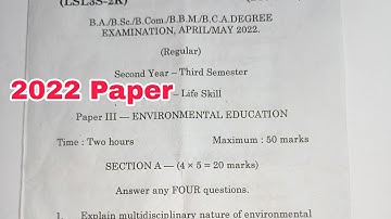 3rd sem Environmental Education Question paper 2022 Degree Life Skill Q paper 2022 #degreeexams