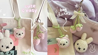 cute crochet bag charms ep.2  miffy, cat & strawberries (step-by-step  tutorial) 