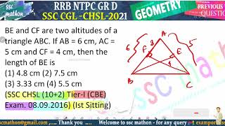 BE and CF are two altitudes of a triangle ABC. If AB = 6 cm, AC =5 cm and CF = 4 cm, then the
