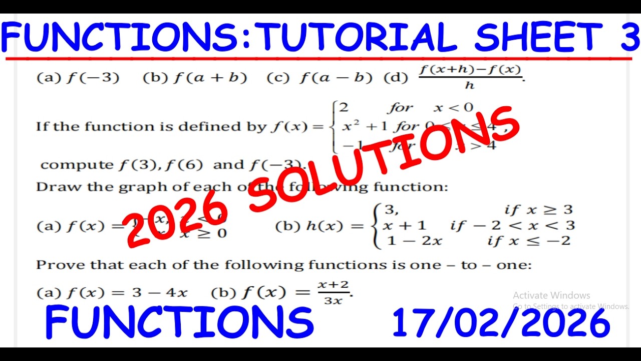 MAT 1100 TUTORIAL SHEET 3 SOLUTIONS || FUNCTIONS - YouTube