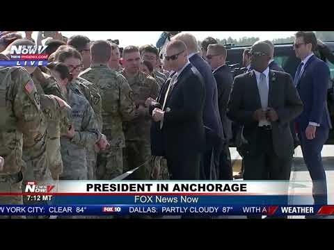 PRESIDENT TRUMP GREETS TROOPS: Air Force One stops in Anchorage on way to G20 summit in Japan