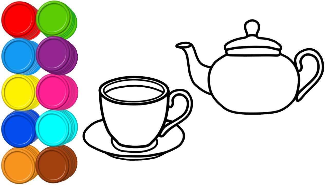 Toy Tea Cup and Kettle Coloring and Drawing for Kids, Toddlers Mirza