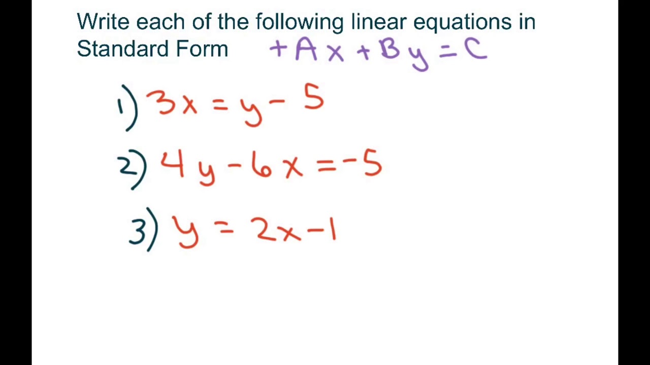 How To Write Each Linear Equation In Standard Form YouTube
