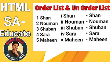 HTML Ordered aur Unordered List | HTML List Tags Urdu Tutorial | SA Educate.