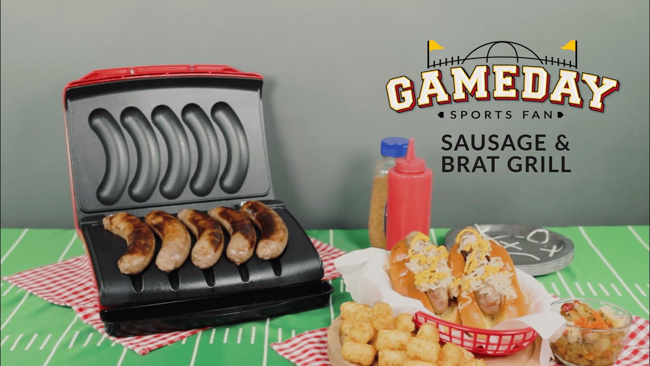 Nostalgia Game Day Sausage and Brat 5 Link Electric Grill with Oil Drip  Tray, Carry Handle, and Cord Storage, Cooks Beef, Turkey, Chicken, Veggie