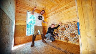 Moving INSIDE!! Wiring, Insulation, Tongue & Grove AND Faux CORD WOOD WALLS!!! Off Grid Tiny House!