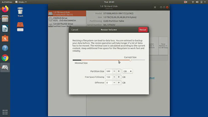 How to resize disk in ubuntu | Disk Utility Error "or unmounting dev sda1: target is busy solution