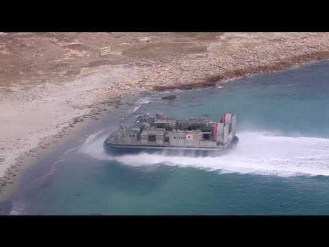 Aerial View: Japanese LCAC Hovercraft Launches From JDS Shimokita