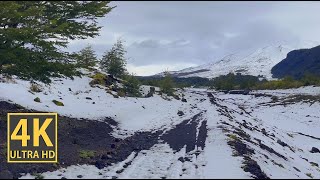 Snowy Mountain Path Nature Walk 4K (With Ambient Nature Sounds And Music)