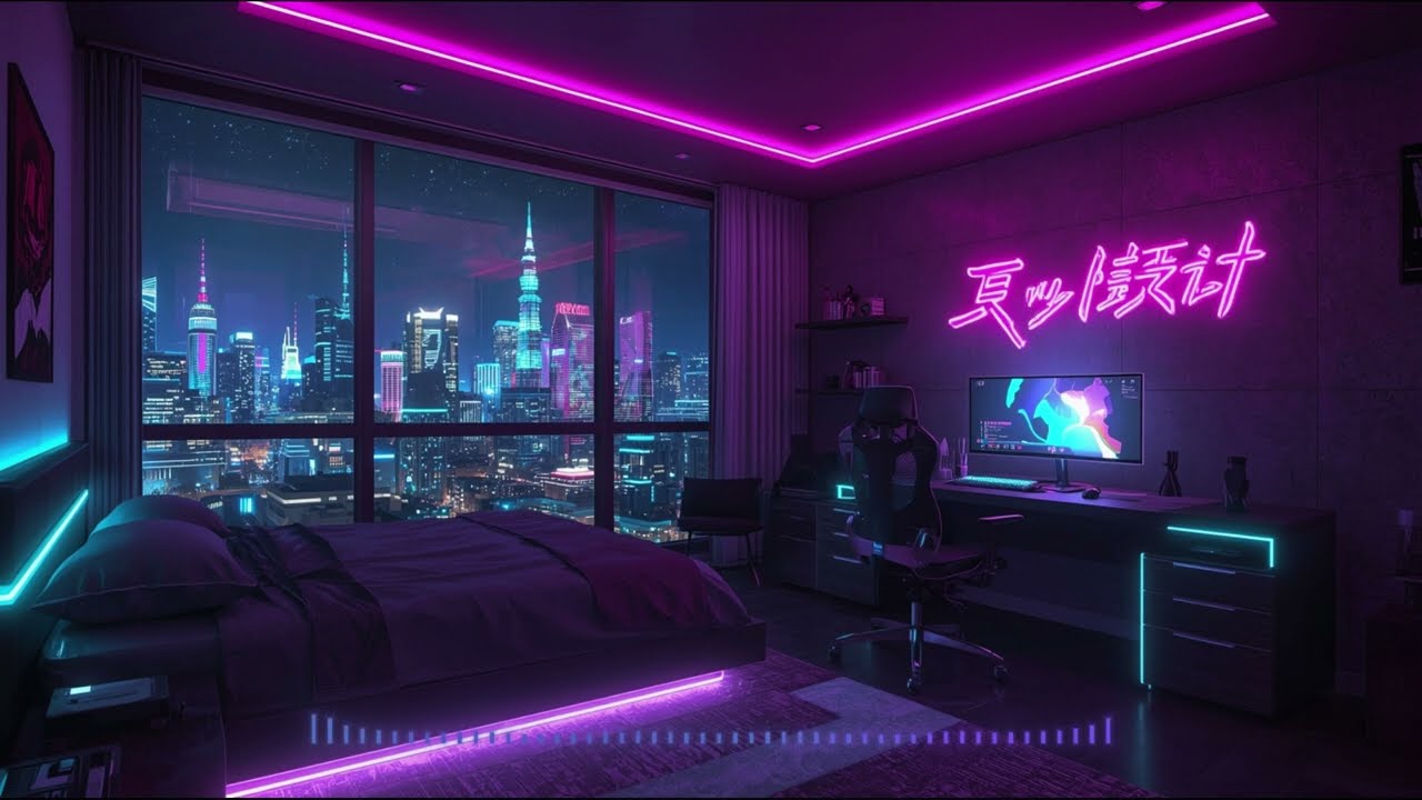 The ultimate cure for your insomnia in a Rainy Neon Badroom | Lofi Rain For Sleep