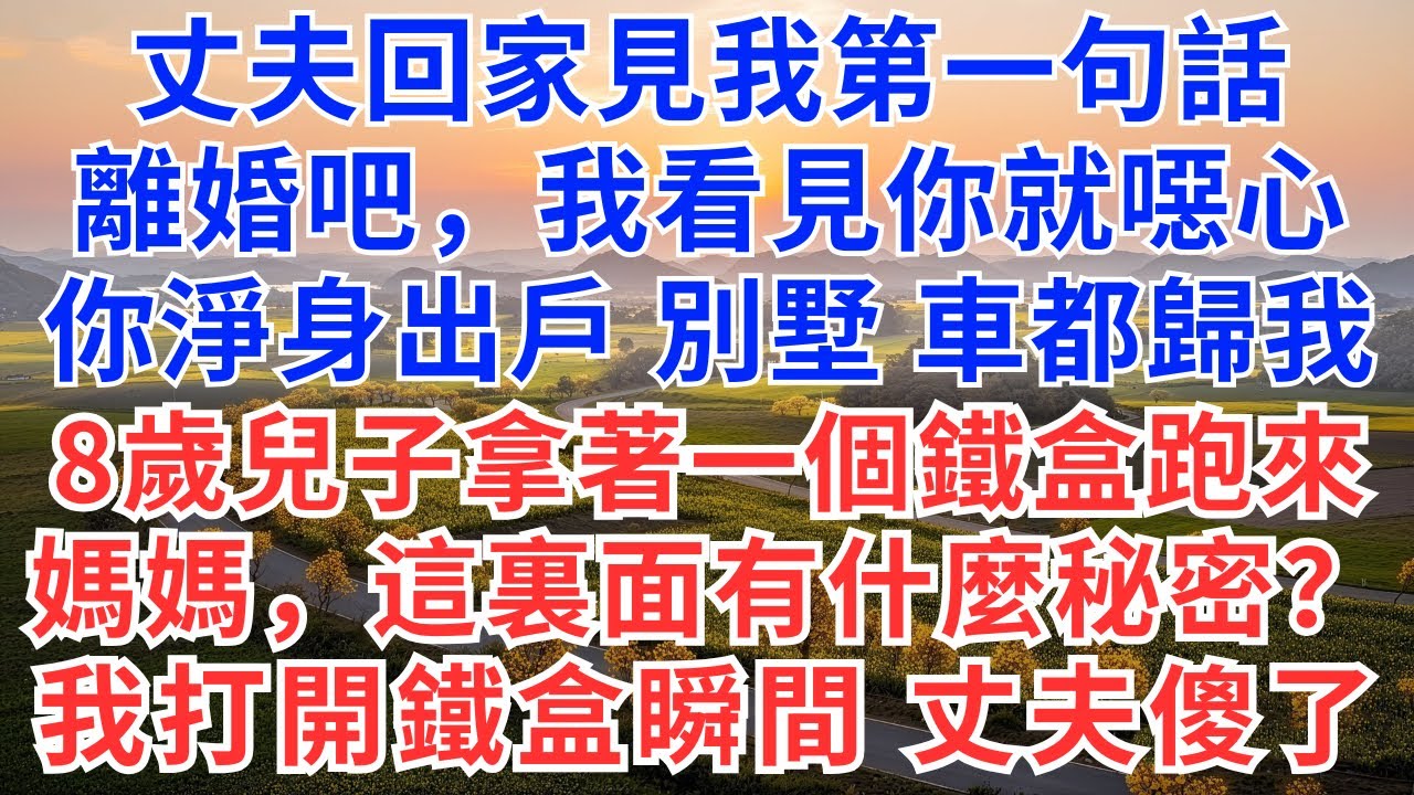 丈夫回家見我第一句話，離婚吧，我看見你就噁心，你淨身出戶，別墅、車都歸我，8歲兒子拿著一個鐵盒跑來，媽媽，這裏面有什麼秘密？，我打開鐵盒瞬間，丈夫傻了！#情感故事#故事#小說#戀愛#情感#婚姻
