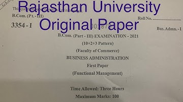 B.com 3rd year exam paper 2021 (Functional Management ) | Dr. Ruchi Khandelwal
