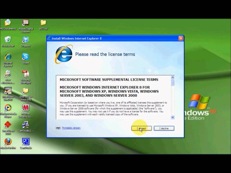 réinstaller complètement Internet Explorer xp