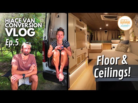 VAN BUILD VLOG | Installing the Floor & Ceiling in Mel's Toyota HiAce Camper