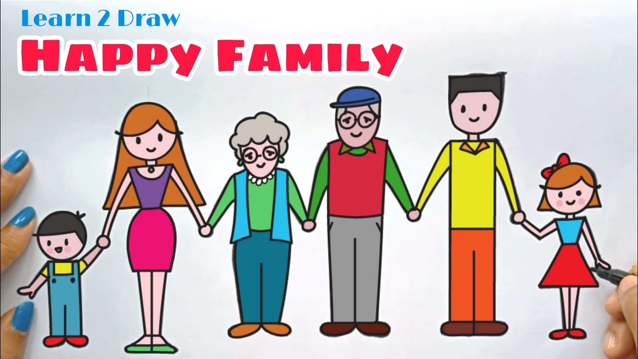 Premium Photo | Cute drawing of a big family, dad and daughters, friendly  family
